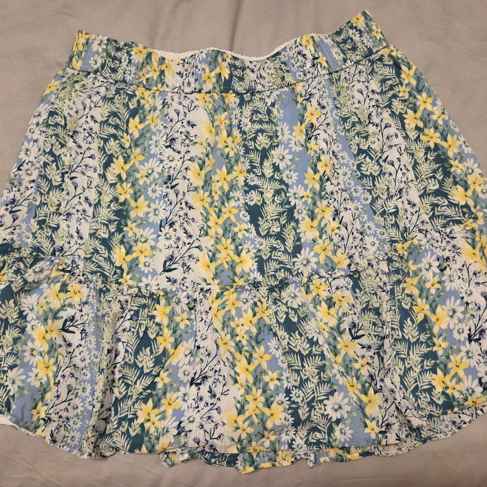 LOFT Floral Mini Skirt in Blue and Yellow